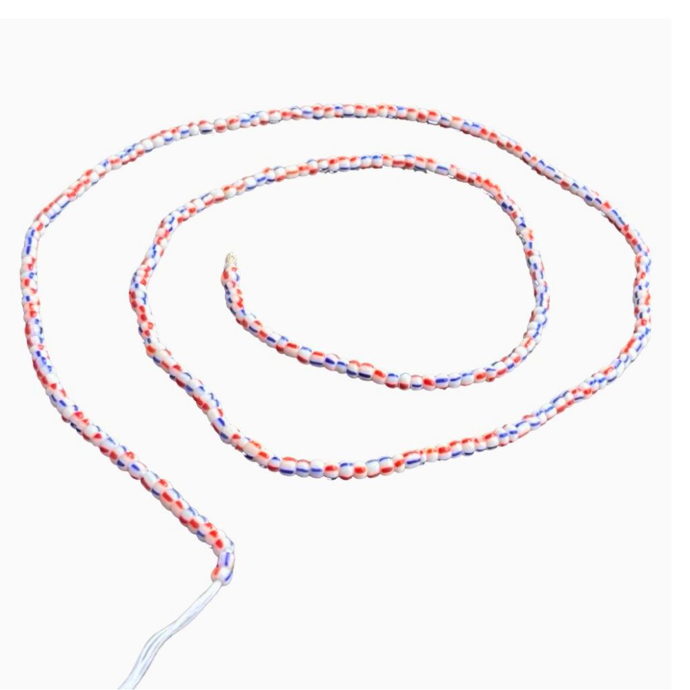 Handmade Ghana Waist Beads – Royal Mix or Cool Mix – Adjustable Tie-On Strand (41” Beads on 55” Thread)