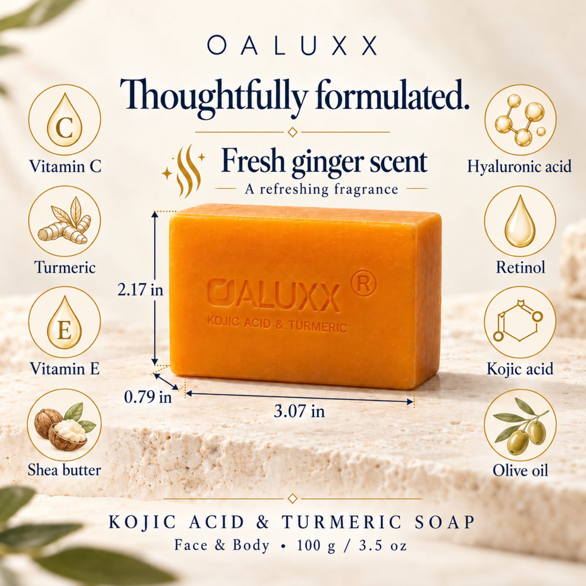OALUXX Kojic Acid & Turmeric Soap – 100 g Face & Body Bar