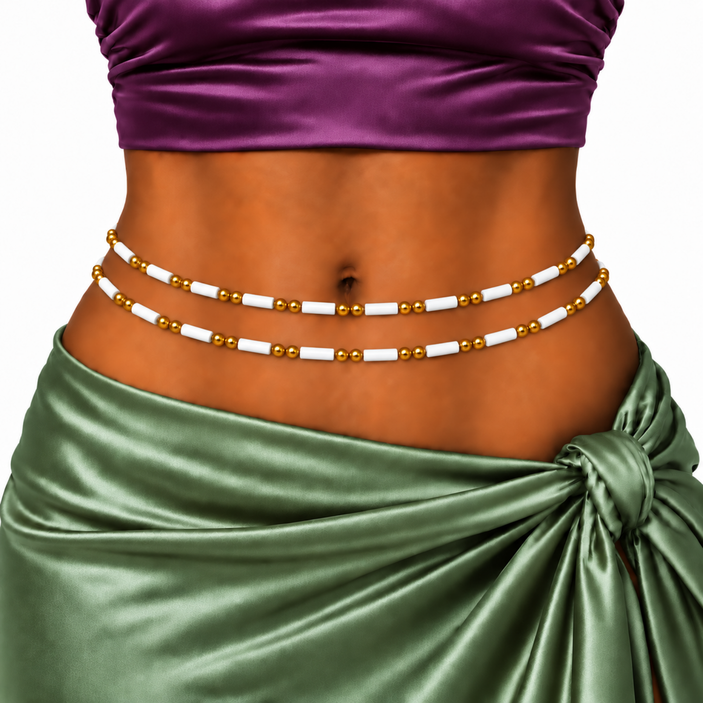 Premium Czech Glass Tie-On Waist Beads – 45–50 Inch Waist Jewelry - 1 Strand