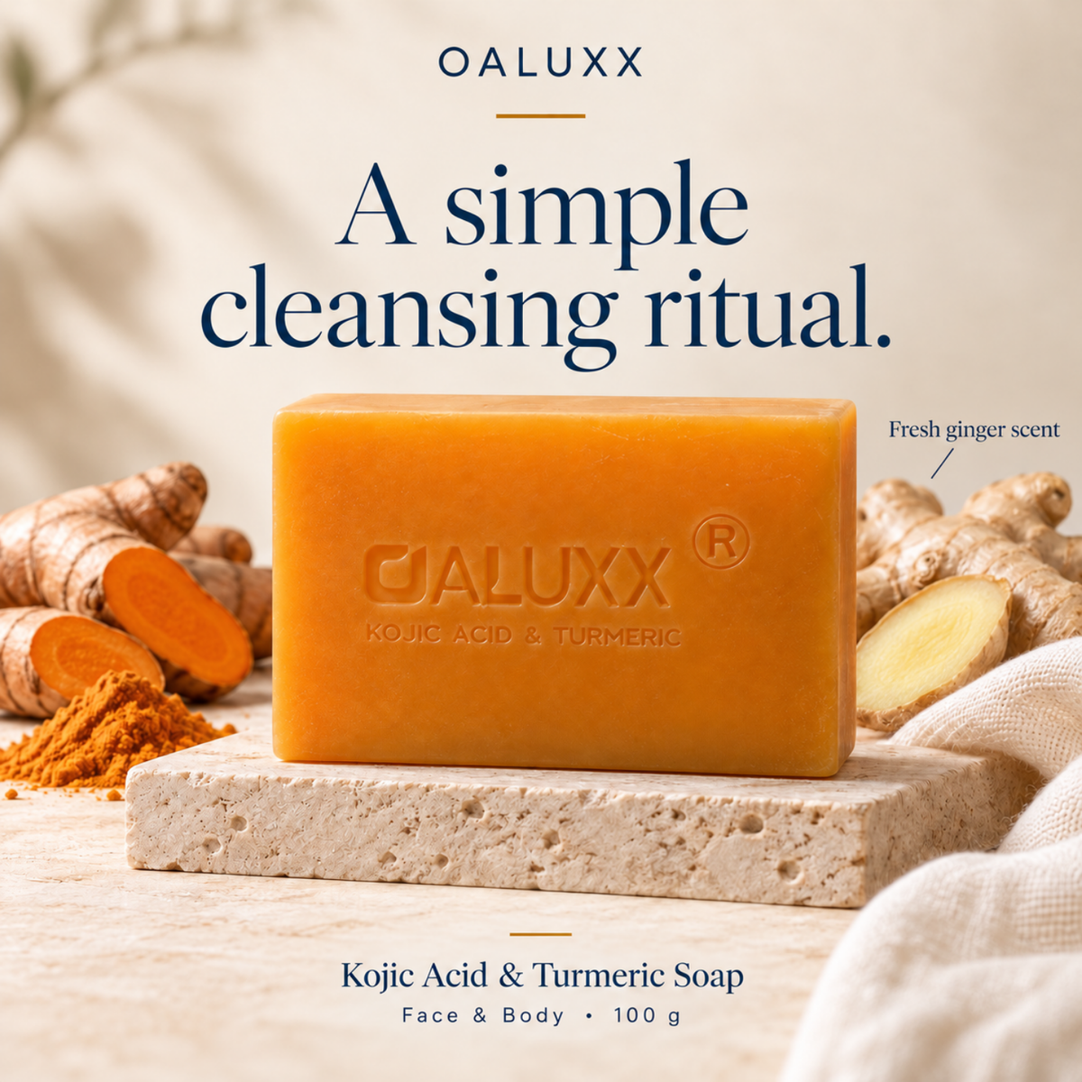 OALUXX Kojic Acid & Turmeric Soap – 100 g Face & Body Bar