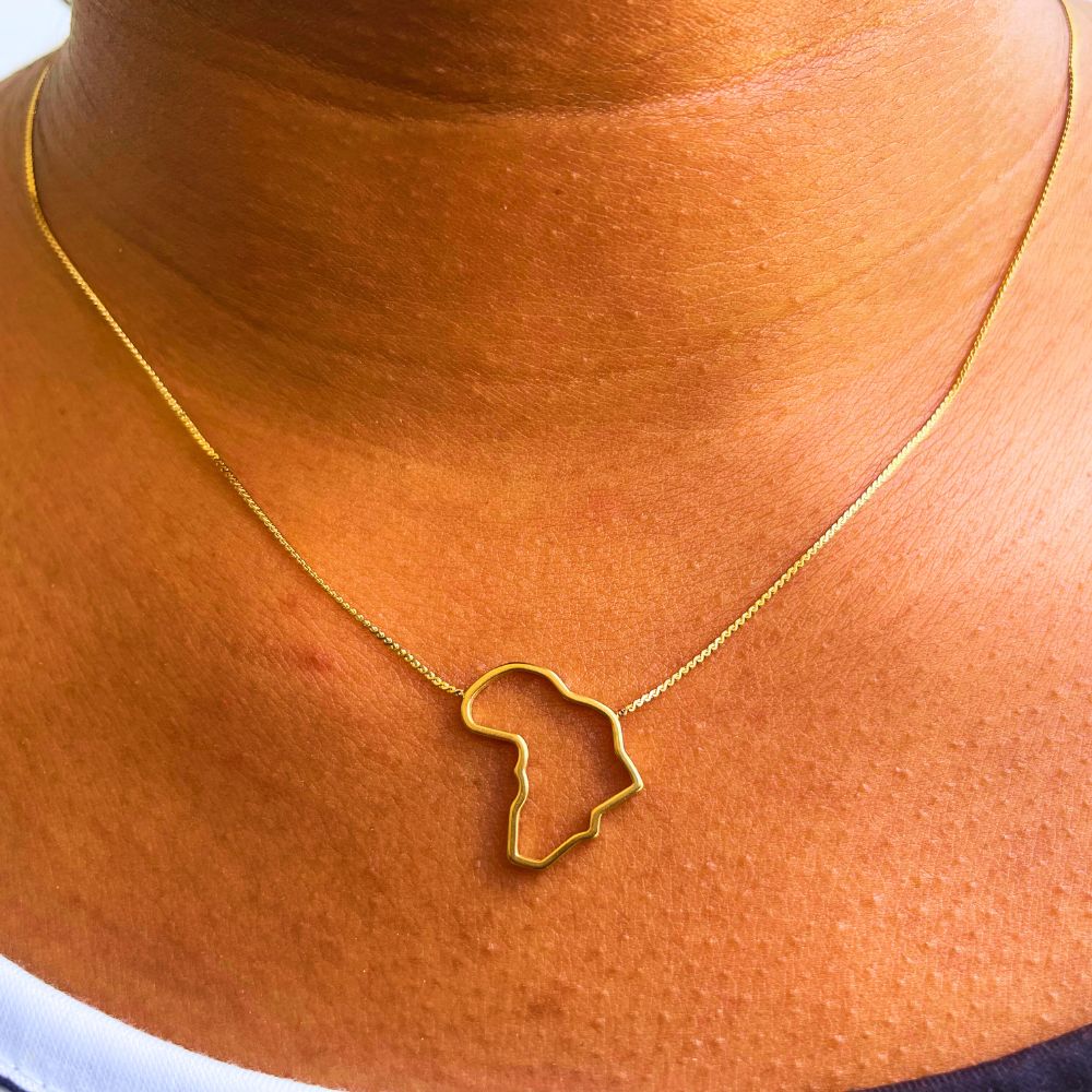 Gold Africa Map Outline Necklace – Stainless Steel | Minimalist Afrocentric Jewelry