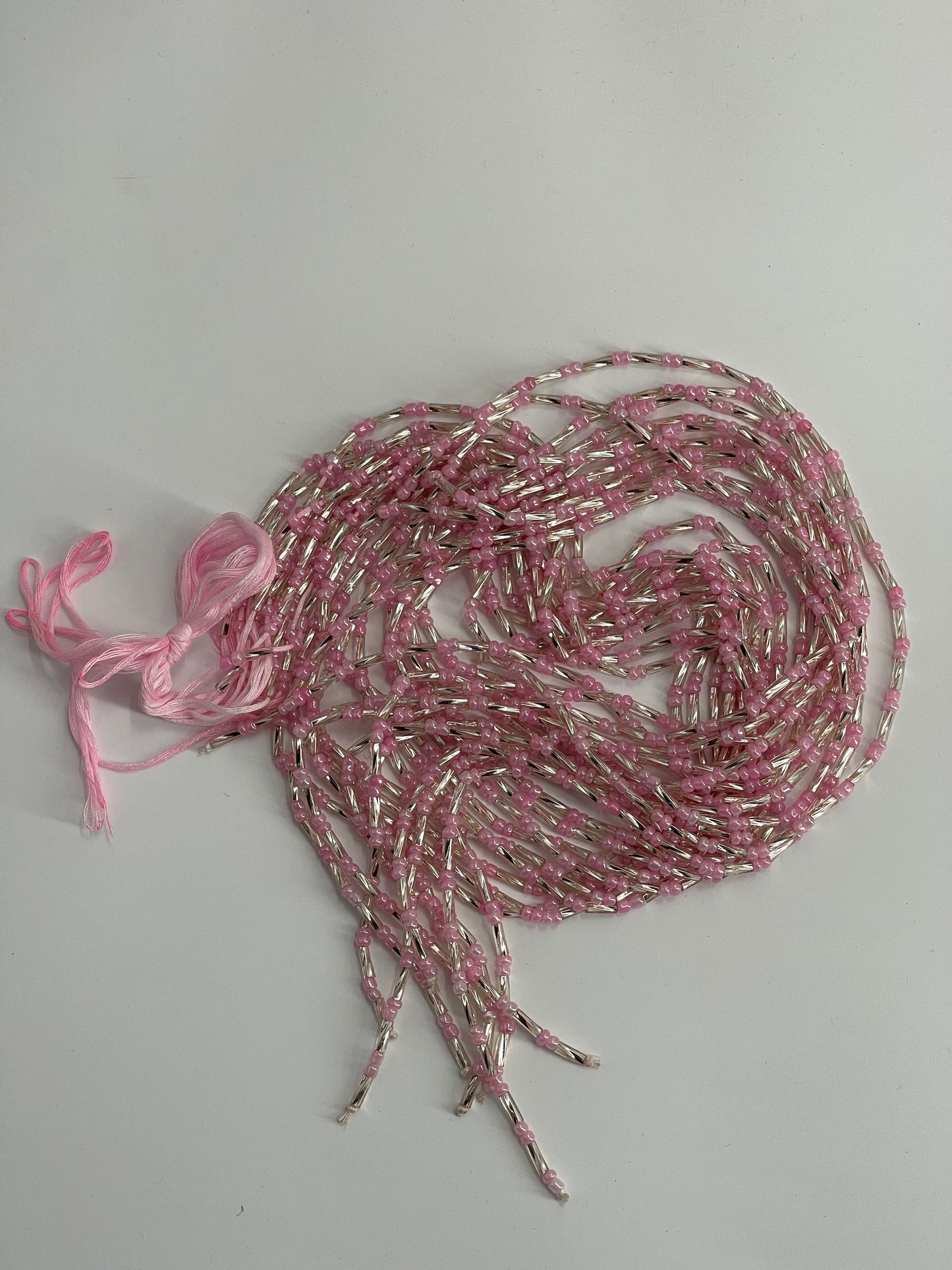 Pink and Silver Waist Beads – Adjustable Tie-On Belly Beads for Women
