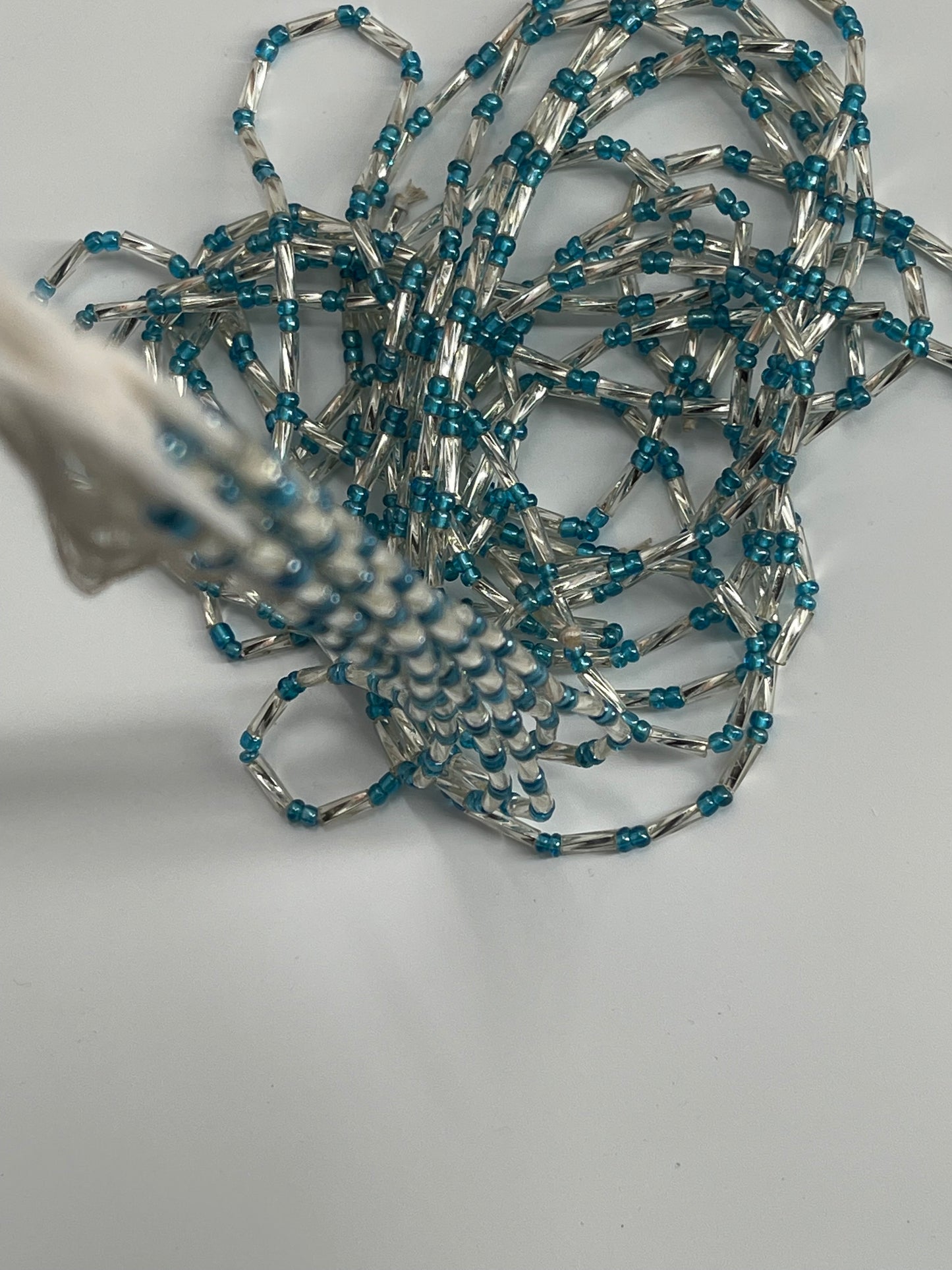 Teal Blue and Silver Waist Beads – Tie-On Belly Chain for Weight Tracking and Energy Balance