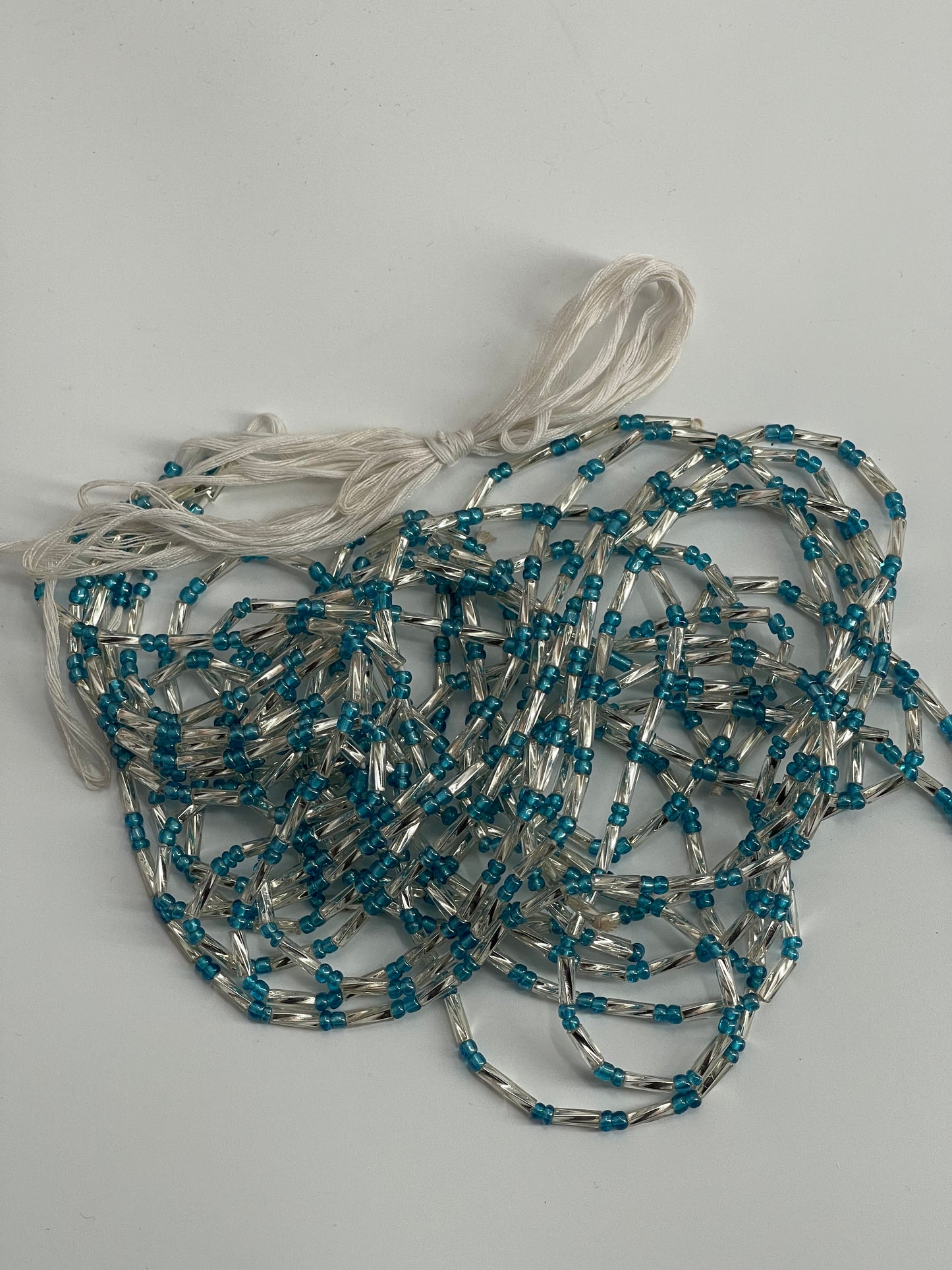Teal Blue and Silver Waist Beads – Tie-On Belly Chain for Weight Tracking and Energy Balance