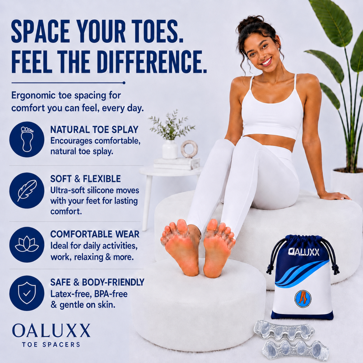 OALUXX Silicone Gel Toe Spacers for Men and Women, Soft Stretchy Toe Separators, Flexible Comfort Fit