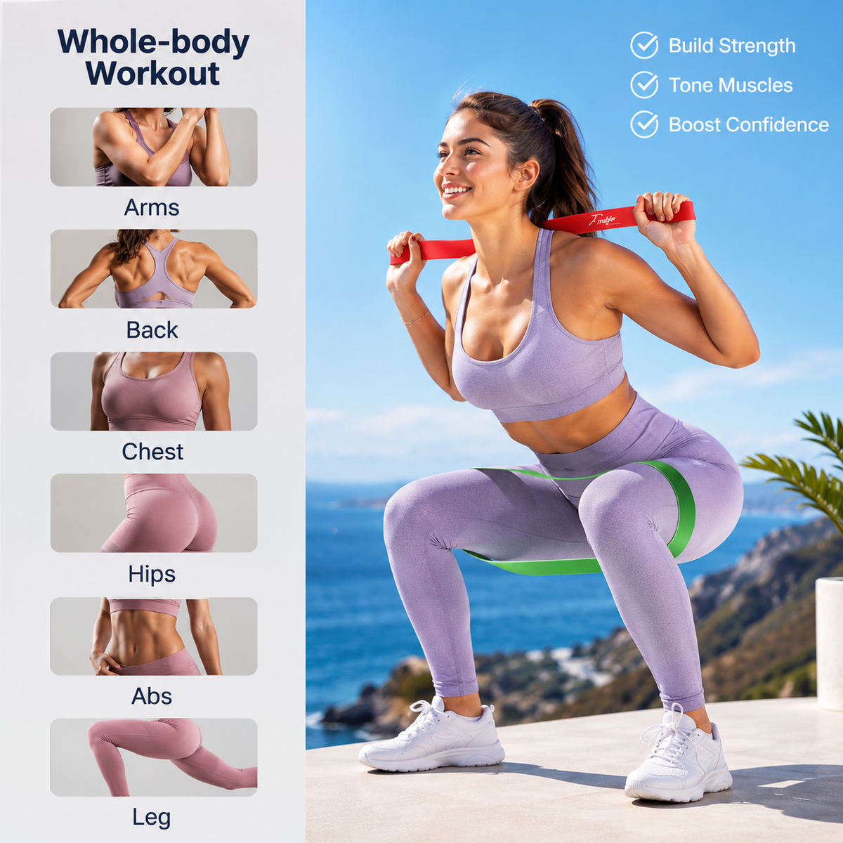 Fitness Motivation Resistance Bands Loop Set for Full Body Workouts - Best for Stretching, Yoga Pilates, Physical Therapy, Strength Training (Set of 5 Tensions Level)