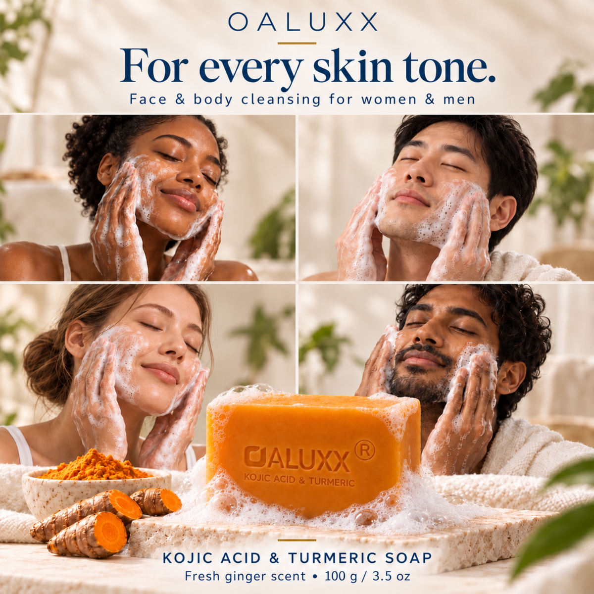OALUXX Kojic Acid & Turmeric Soap – 100 g Face & Body Bar