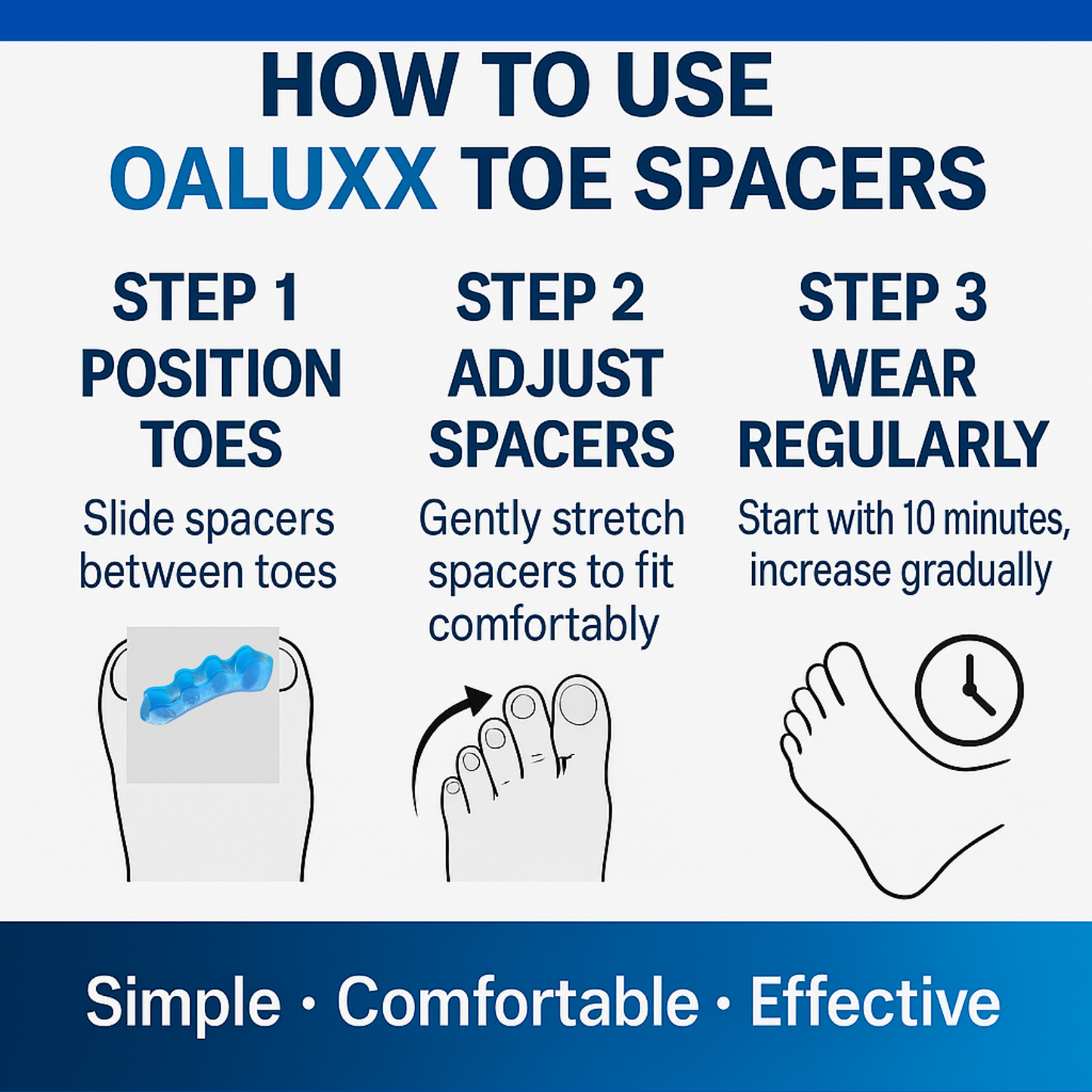 OALUXX Premium Gel Toe Spacers – Washable, Reusable Foot Separators for Daily Comfort – Available in 2pcs or 4pcs, Multiple Colors