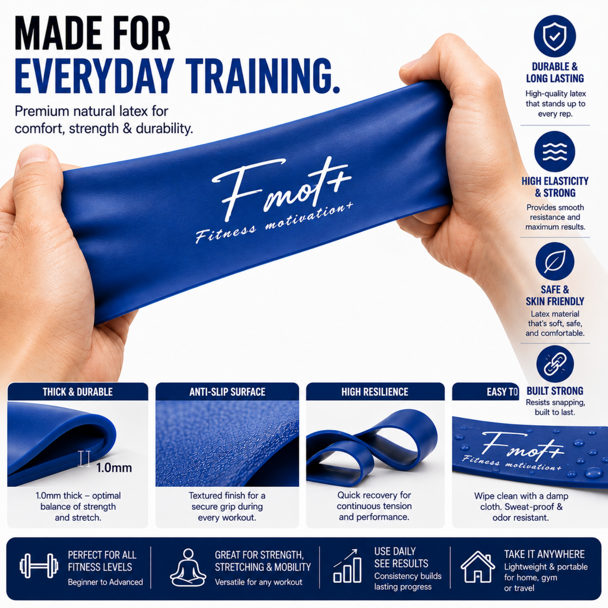 Fitness Motivation Resistance Bands Loop Set for Full Body Workouts - Best for Stretching, Yoga Pilates, Physical Therapy, Strength Training (Set of 5 Tensions Level)