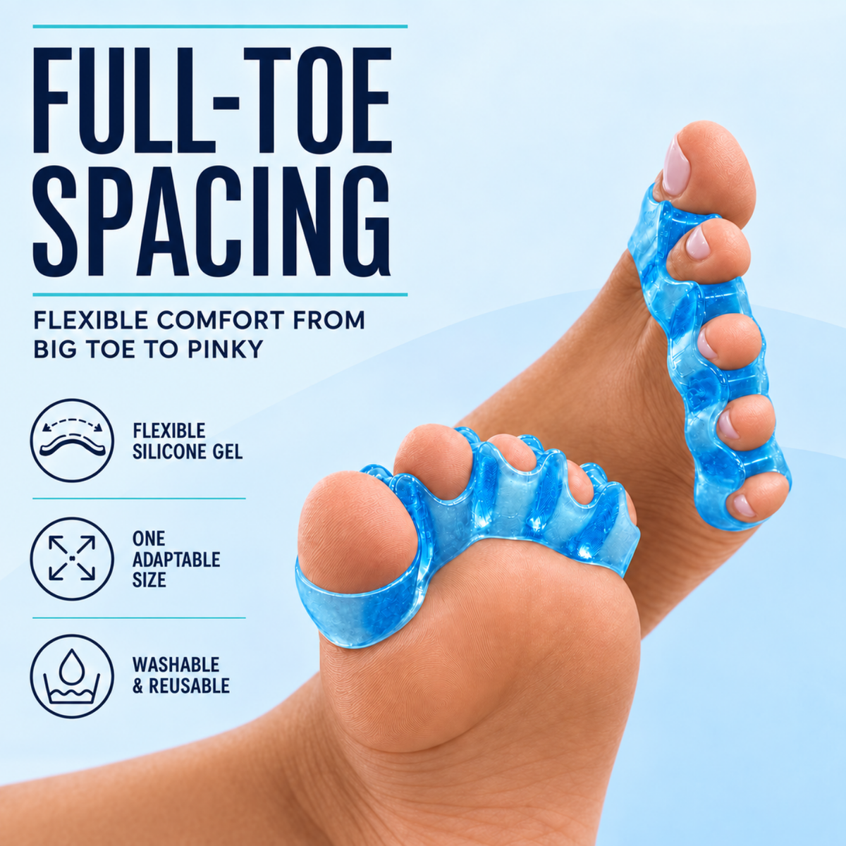 OALUXX Silicone Gel Toe Spacers for Men and Women, Soft Stretchy Toe Separators, Flexible Comfort Fit