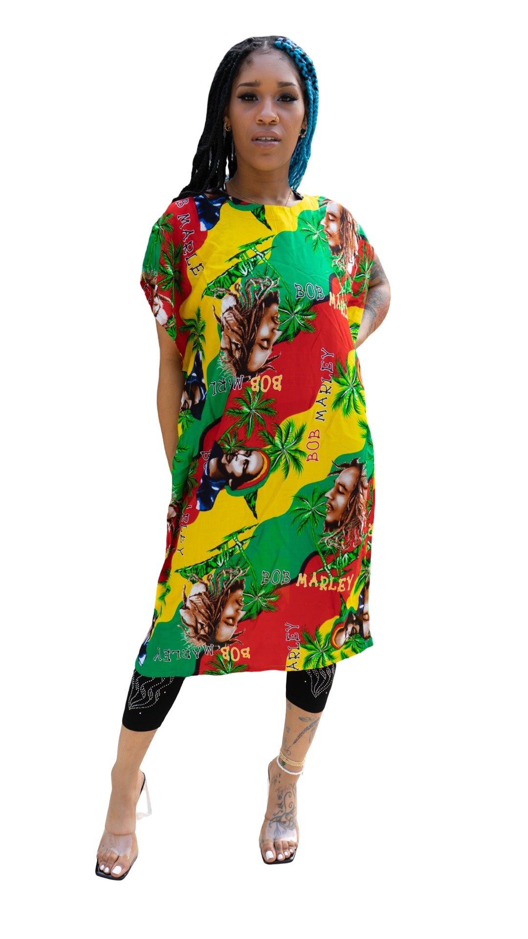 Reggae-Inspired Print Kaftan – One Size, Vibrant Colors (Maxi Dress)