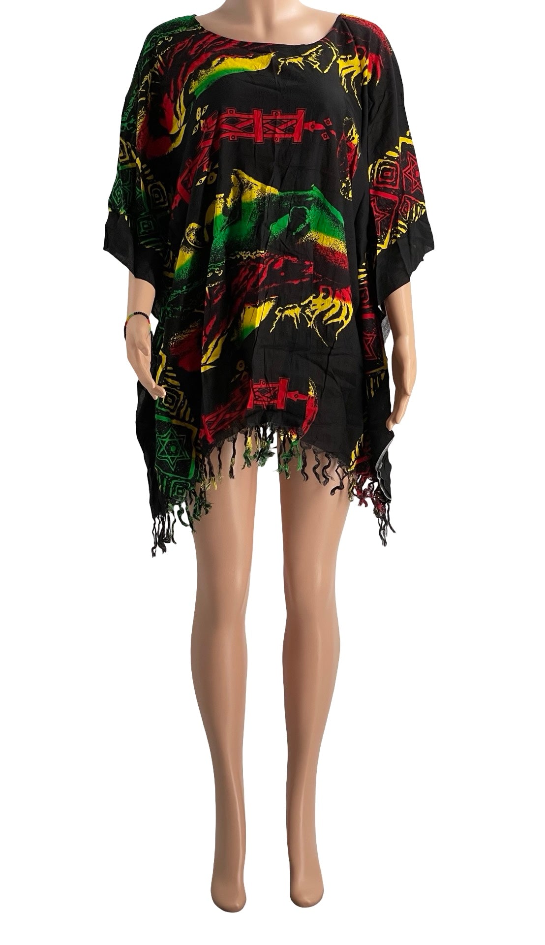 Reggae-Inspired Print Kaftan – One Size, Vibrant Colors