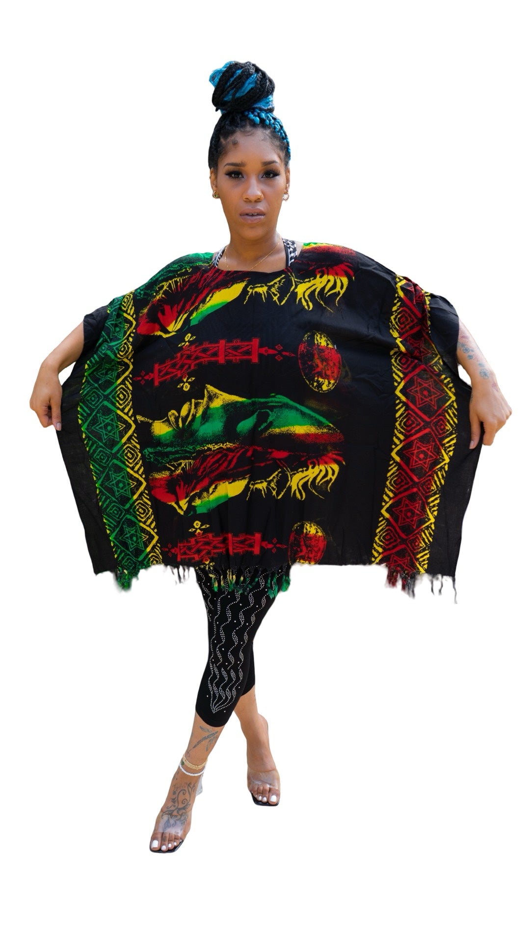Reggae-Inspired Print Kaftan – One Size, Vibrant Colors