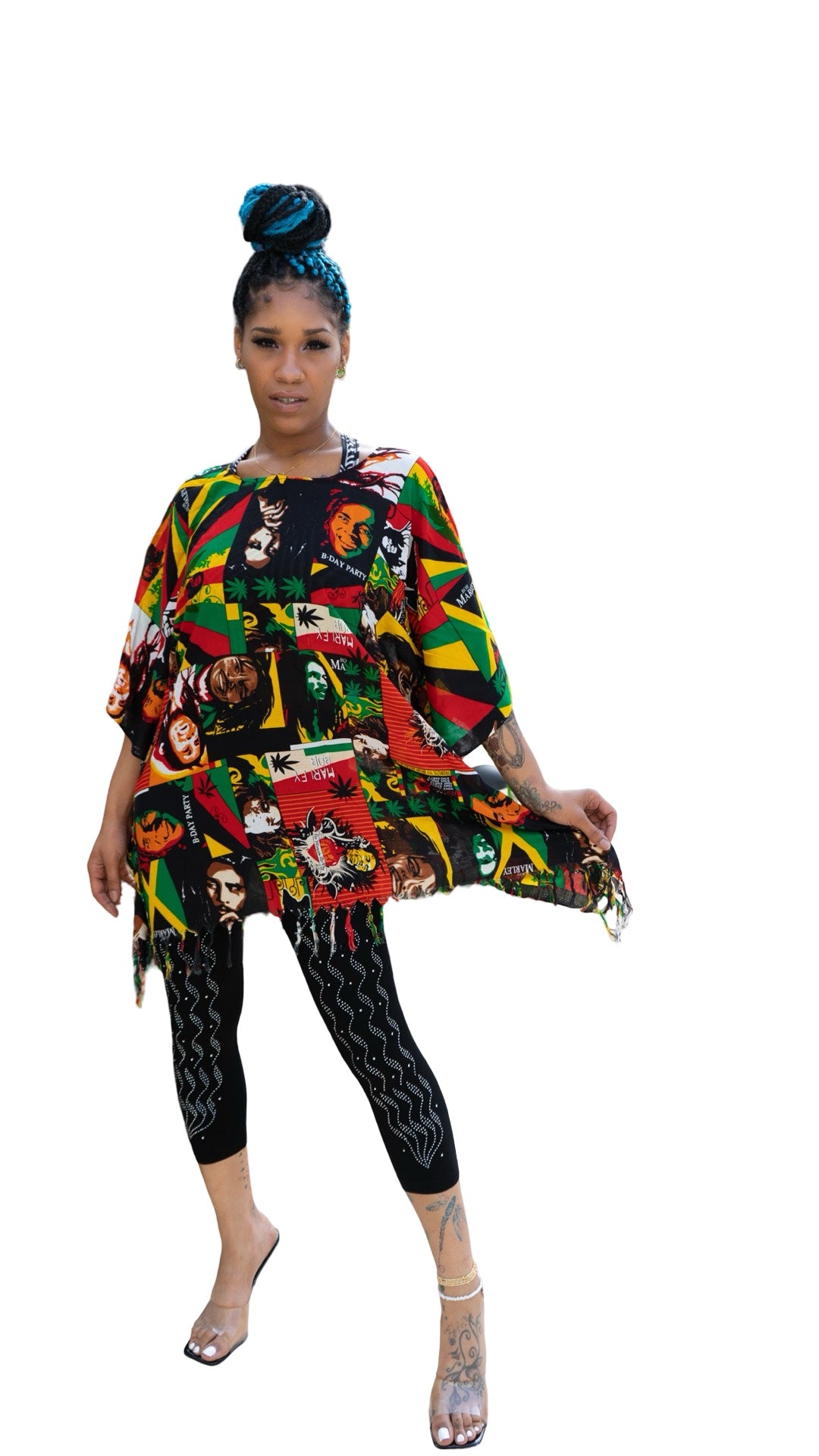 Reggae-Inspired Print Kaftan – One Size, Vibrant Colors