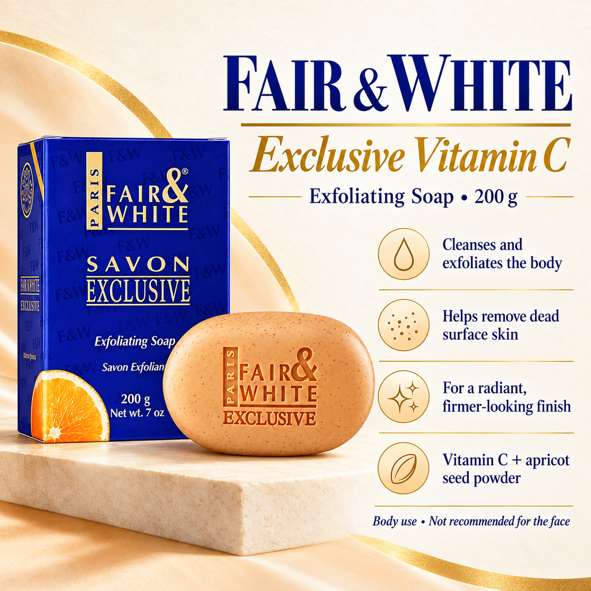 Fair & White Exclusive Vitamin C Exfoliating Soap – 200 g — benefits