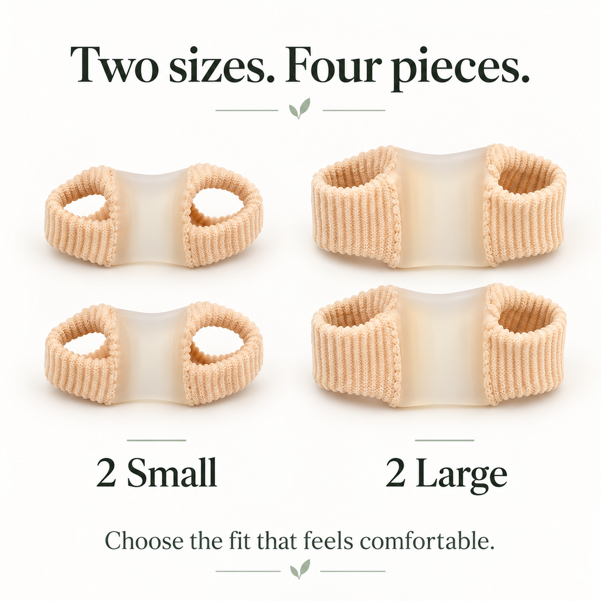 Set contents: two small and two large gel toe separators