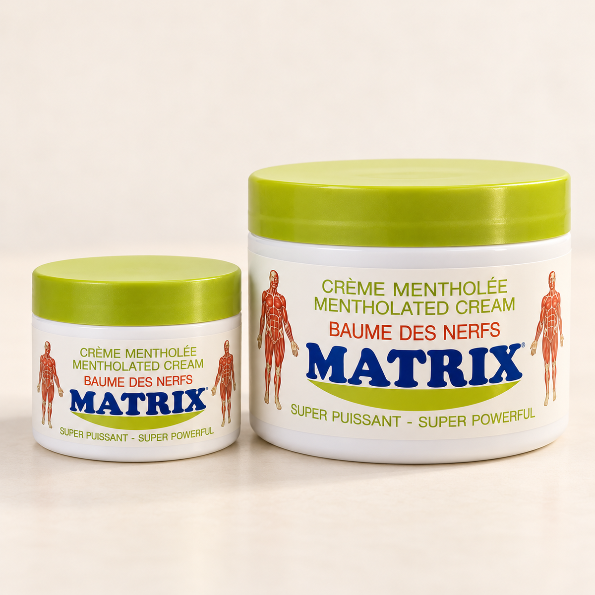Matrix mentholated cream jars displayed in two sizes