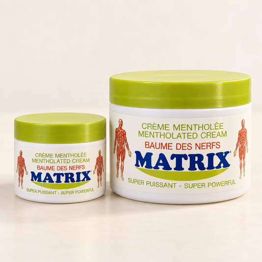 Matrix mentholated cream jars displayed in two sizes